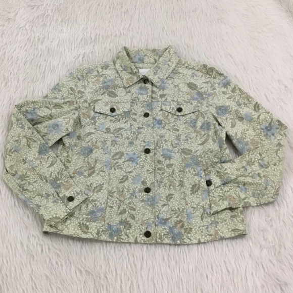 Women’s Blue green spring floral button down jean jacket size small peti… - Picture 2 of 5